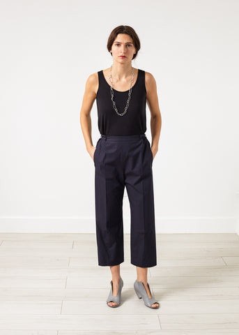 Wide Cropped Trouser in Navy - michael-dev