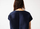 Tucked Sleeve Blouse in Navy - michael-dev