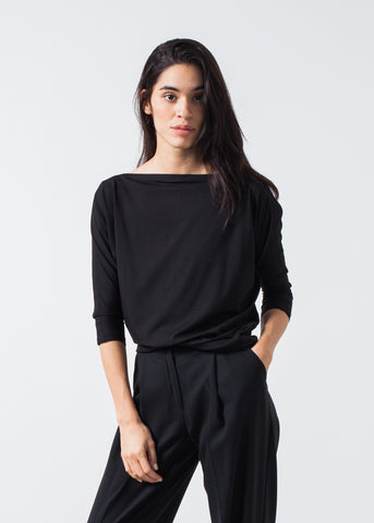 Boat Neck Top in Black - michael-dev