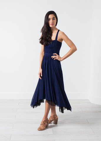 Ruched Party Dress in Navy - michael-dev
