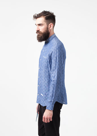 Linen Button Up in Blue Diamond - michael-dev