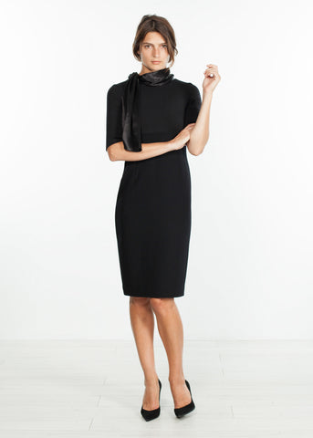 Tie Neck Wool Dress in Black - michael-dev