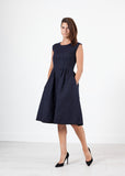 Pleated Rita Dress in Dark Navy - michael-dev