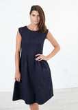Pleated Rita Dress in Dark Navy - michael-dev