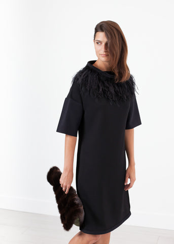 Ostrich Plume Dress in Black - michael-dev
