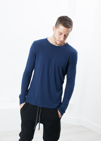 Cashmere Jersey Long Sleeve Tee in Navy - michael-dev