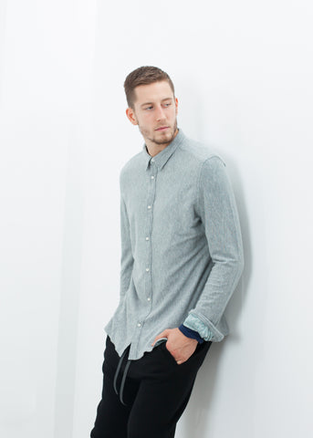 Kasuri Jersey Button-Up in Blue Grey - michael-dev