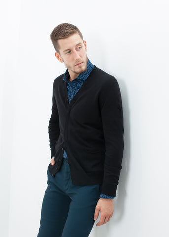 Hidden Placket Cardigan in Black - michael-dev