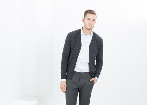 Hidden Placket Cardigan in Charcoal - michael-dev