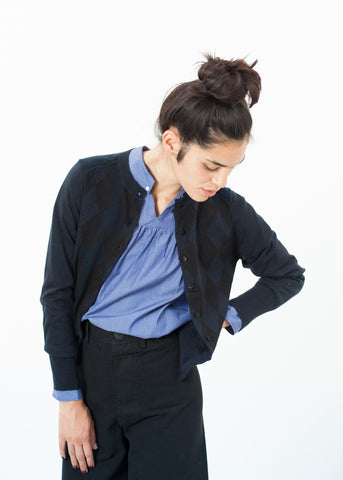 Quilt Pattern Cardigan in Black/Navy - michael-dev