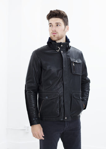 Prince Leather Field Jacket in Meteor - michael-dev