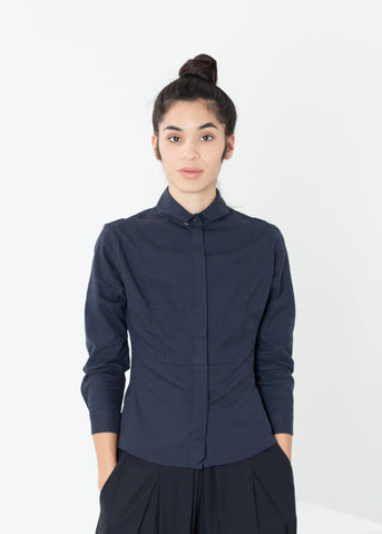 Wrinkled Tux Shirt in Navy - michael-dev