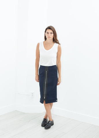 Contrast Zipper Skirt in Navy - michael-dev