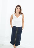 Contrast Zipper Skirt in Navy - michael-dev