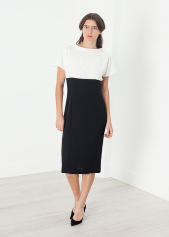 Pearl Fastened Dress in Cream/Black - michael-dev