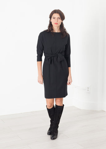 Tie Waist Dress in Black - michael-dev
