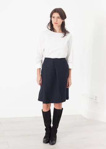 Pleated Wool Skirt in Navy - michael-dev