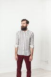 Linen Western Shirt in Beige/Blue - michael-dev