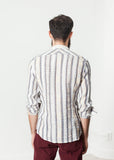 Linen Western Shirt in Beige/Blue - michael-dev