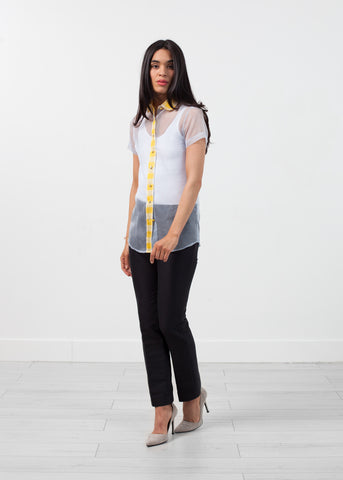 Sheer Button-Up Blouse in Pale Blue - michael-dev